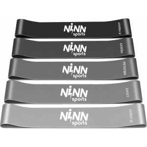 NINN Sports - Premium Weerstandsbanden van hoge kwaliteit Grijs - Set van 5 Resistance Banden - Fitness elastiek - Inclusief eBook