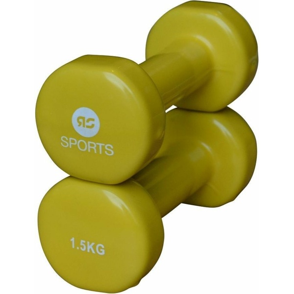 RS Sports Dumbells set - 2 x 1.5 kg dumbbells - Vinyl - Geel