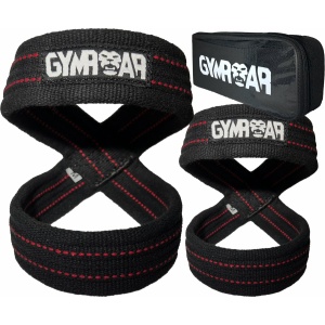 Gymroar Figure 8 Lifting Straps (met Opbergtas) - Anti Slip Deadlift Straps - Bodybuilding - Powerlifting - Lifting belt - Zwart/Rood - S