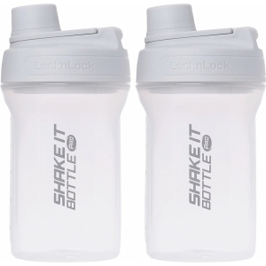 Lock&Lock Shakebeker - Proteïne Shaker - Smoothie beker to go - Met Deksel - 650 ml - Lichtgrijs - Set van 2 stuks - Lekvrij - BPA vrij