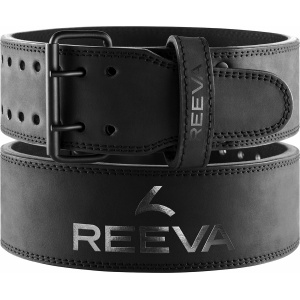 Reeva Zwart Lederen Powerlift Riem - Maat L - Dubbele gespsluiting - Gewichthefriem geschikt voor Crossfit, Powerlifting, Fitness en Bodybuilding - Lifting Belt voor Heren en Dames