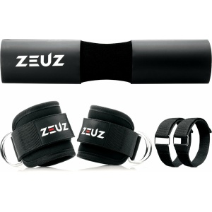 ZEUZ Barbell Pad & 2 Stuks Enkelband Straps Fitness Set - Ankle Cuff Strap & Nekbeschermer - Zwart